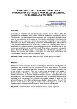 Estado Actual Y Perspectivas De La Producción De Ficción Para Telefonía Móvil En El Mercado Español