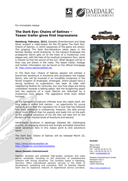 The Dark Eye: Chains of Satinav – Teaser Trailer Gives First Impressions