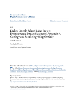 Dickey-Lincoln School Lakes Project Environmental Impact Statement: Appendix A: Geology and Seismology (Supplement) Walter A