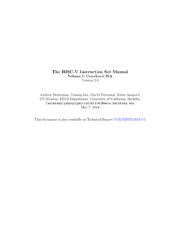 The RISC-V Instruction Set Manual Volume I: User-Level ISA Version 2.0