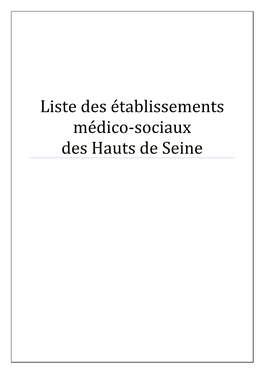 Liste Des Établissements Médico-Sociaux Des Hauts De Seine