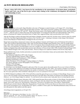 ALWIN BERGER BIOGRAPHY Chuck Staples, CSSA Historian