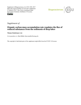 Supplement of Organic Carbon Mass Accumulation Rate Regulates the ﬂux of Reduced Substances from the Sediments of Deep Lakes