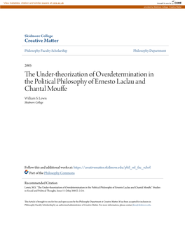 The Under-Theorization of Overdetermination in the Political Philosophy of Ernesto Laclau and Chantal Mouffe