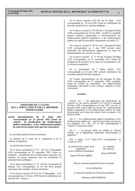 Arrêté Interministériel 15-01-2012