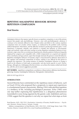 Repetive Maladaptive Behavior: Beyond Repetition Compulsion