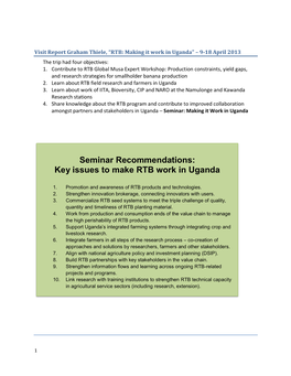 Key Issues to Make RTB Work in Uganda