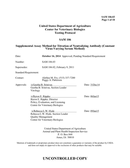 Supplemental Assay Method for Titration of Neutralizing Antibody (Constant Virus-Varying Serum Method)