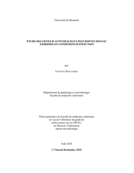 Actinobacillus Pleuropneumoniae Exprimés En Conditions D’Infection