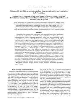 Metamorphic Ultrahigh-Pressure Tourmaline: Structure, Chemistry, and Correlations to P-T Conditions