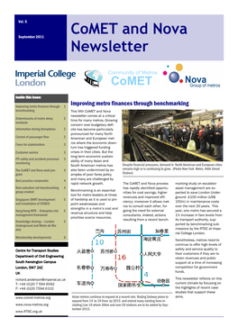 Comet and Nova Newsletter Comes at a Critical Determinants of Metro Delay 2 Time for Many Metros