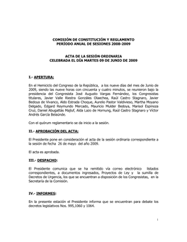 Comisiìn De Constituciìn Y Reglamento Perèodo Anual De Sesiones 2008-2009