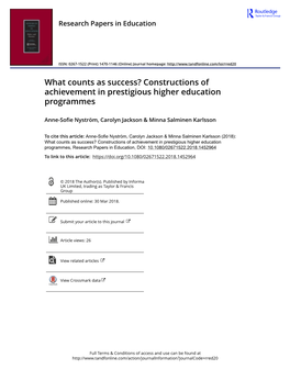 Constructions of Achievement in Prestigious Higher Education Programmes