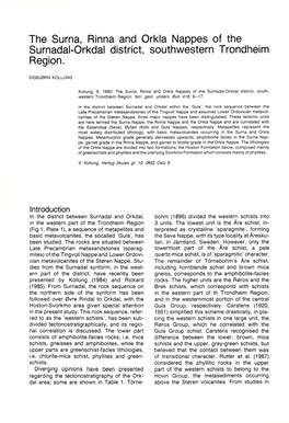 The Surna, Rinna and Orkla Nappes of the Surnadal-Orkdal District, Southwestern Trondheim Region