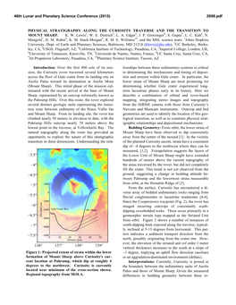 PHYSICAL STRATIGRAPHY ALONG the CURIOSITY TRAVERSE and the TRANSITION to MOUNT SHARP. K. W. Lewis1, W. E. Dietrich2, L. A. Edgar3, J