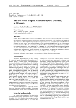 The First Record of Aphid Melanaphis Pyraria (Passerini) in Lithuania