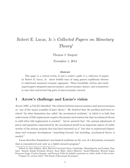 Robert E. Lucas, Jr.’S Collected Papers on Monetary Theory∗