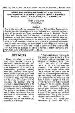 FREE INQUIRY in CREATIVE SOCIOLOGY Volume 39, Number 1, Spring 2011 Ralph G. O'sullivan Chillicothe, IL This Article Uses Select