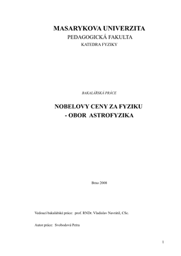 Nobelovy Ceny Za Fyziku - Obor Astrofyzika