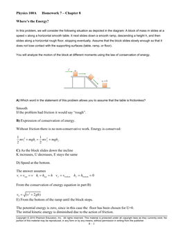 Physics 100A Homework 7 – Chapter 8 Where's the Energy?