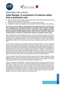 Jebel Sahaba: a Succession of Violence Rather Than a Prehistoric