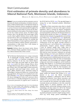 Short Communication First Estimates of Primate Density and Abundance in Siberut National Park, Mentawai Islands, Indonesia