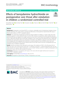 Effects of Benzydamine Hydrochloride on Postoperative Sore Throat After