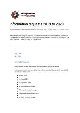 Information Requests 2019 to 2020