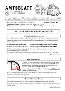 Amtliche Mitteilungen Der Gemeinde