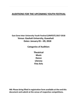 Auditions for the Upcoming Youth Festival