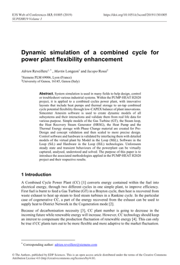 Dynamic Simulation of a Combined Cycle for Power Plant Flexibility Enhancement