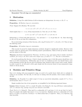 1 Motivation 2 Modules and Primitive Rings