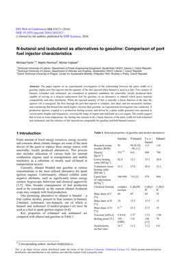 N-Butanol and Isobutanol As Alternatives to Gasoline: Comparison of Port Fuel Injector Characteristics