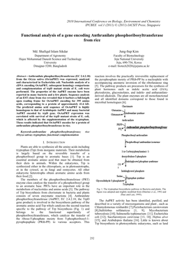 Functional Analysis of a Gene Encoding Anthranilate Phosphoribosyltransferase from Rice