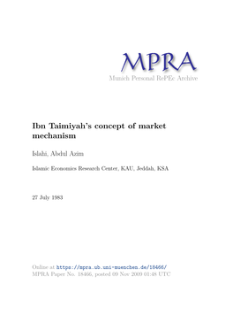 Ibn Taimiyah's Concept of Market Mechanism