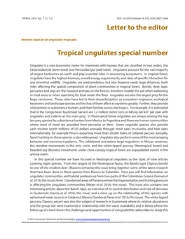 Letter to the Editor Tropical Ungulates Special Number