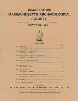 Bulletin of the Massachusetts Archaeological Society, Vol. 42, No