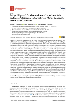 Fatigability and Cardiorespiratory Impairments in Parkinson's Disease