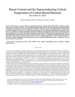 Boron Content and the Superconducting Critical Temperature of Carbon-Based Materials (November 26, 2020)