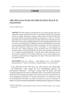 The 2014 Gaza War and the Elusive Peace in Palestine