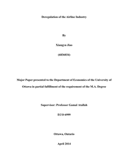 Deregulation of the Airline Industry by Xiangyu Jiao