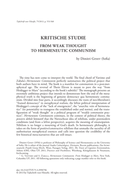 Kritische Studie from Weak Thought to Hermeneutic Communism