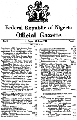 Federal Republic of Nigeria Official Gazette