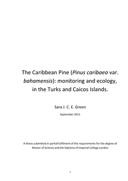 The Caribbean Pine (Pinus Caribaea Var. Bahamensis): Monitoring and Ecology, in the Turks and Caicos Islands