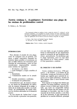 Tortrix Viridana L. (Lepidóptero Tortricidae) Una Plaga De Las Encinas De Problemático Control