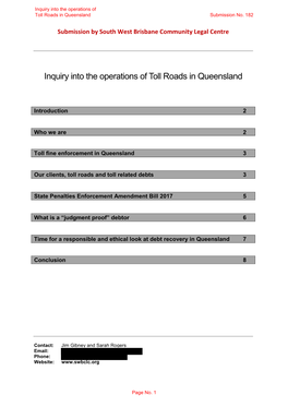 Inquiry Into the Operations of Toll Roads in Queensland Submission No