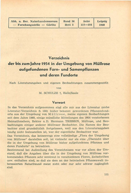 Verzeichnis Der Bis Zum Jahre 1954 in Der Umgebung Von Müllrose Aufgefundenen Farn- Und Samenpflanzen Und Deren Fundorte