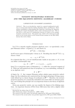 Tangent Developable Surfaces and the Equations Defining Algebraic Curves