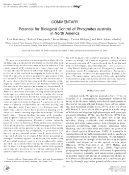 Potential for Biological Control of Phragmites Australis in North America