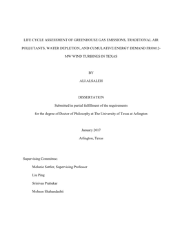 Life Cycle Assessment of Greenhouse Gas Emissions, Traditional Air